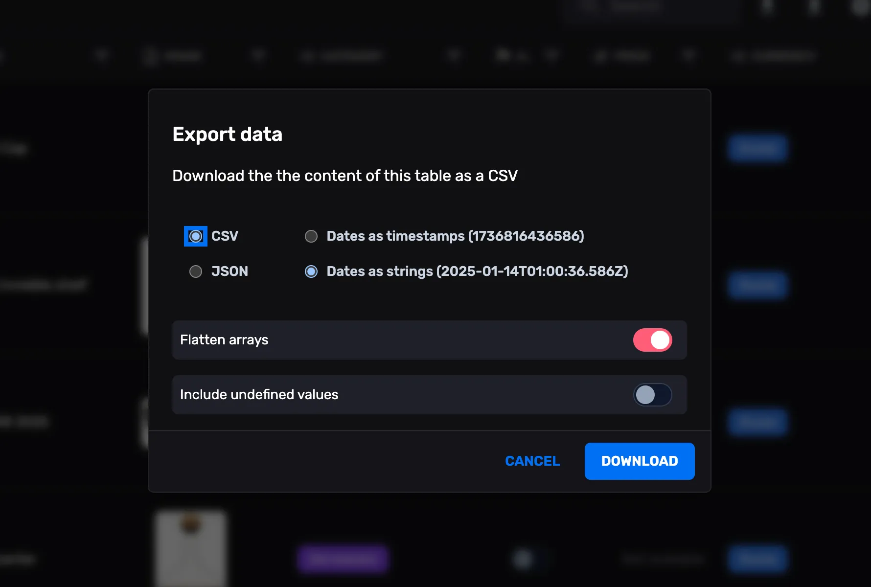 Export data as CSV