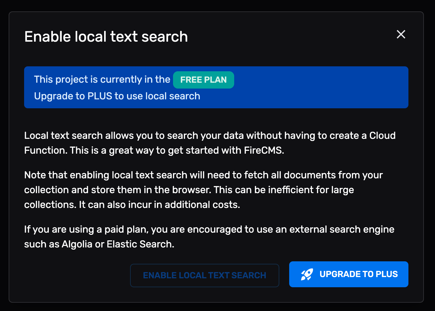 Building in browser text search for Firebase with a Lean mindset